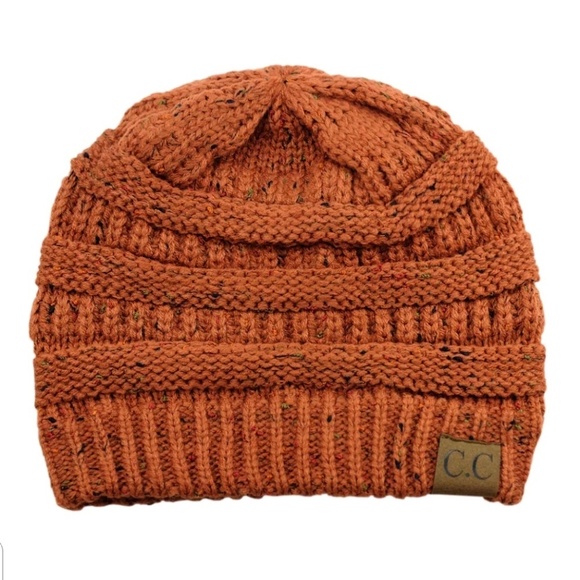 C.C Confetti Beanie Cable Knit Rust - Picture 3 of 4